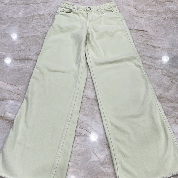 MNG by Mango Wide Leg Raw Hem Jeans | Pistachio Green | Size 0 (EU 32) - Picture 3 of 16